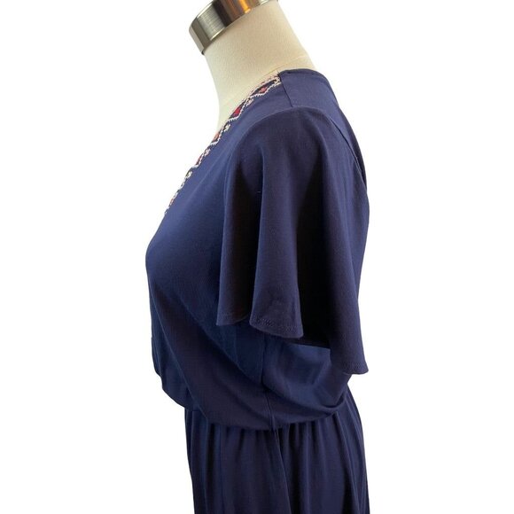 Small Tall Old Navy Navy Blue Knit Embroidered V-Neck Boho Dress - Picture 9 of 16